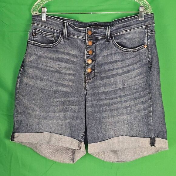 Judy Blue Pants - Judy Blue Womens Dark Wash Button Fly‎ Roll Cuff Denim Shorts 2XL